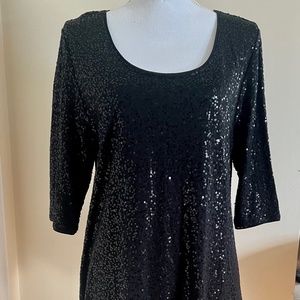 EILEEN FISHER SEQUIN BLACK DRESS LARGE